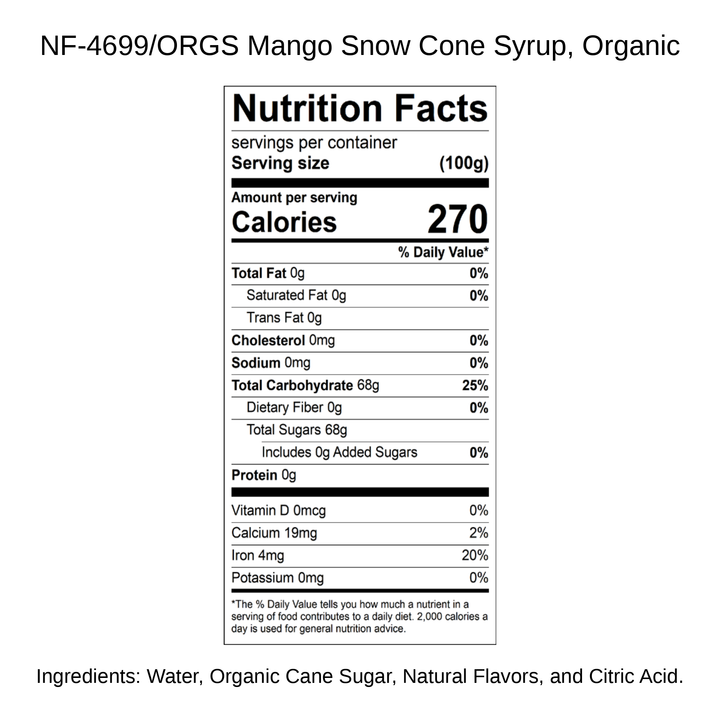 Mango Snow Cone Syrup, Organic