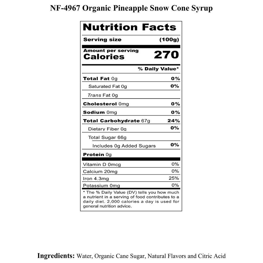 Pineapple Snow Cone Syrup, Organic