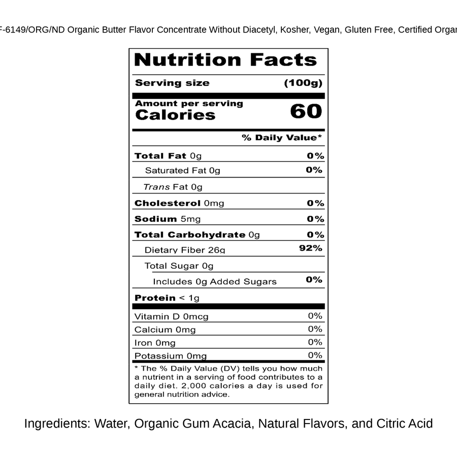 Organic Butter Flavor Concentrate Without Diacetyl, Kosher, Vegan, Gluten Free, Certified Organic
