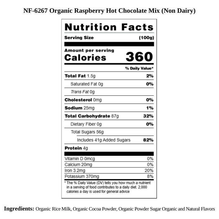 Organic Raspberry Hot Chocolate Mix (Non Dairy)