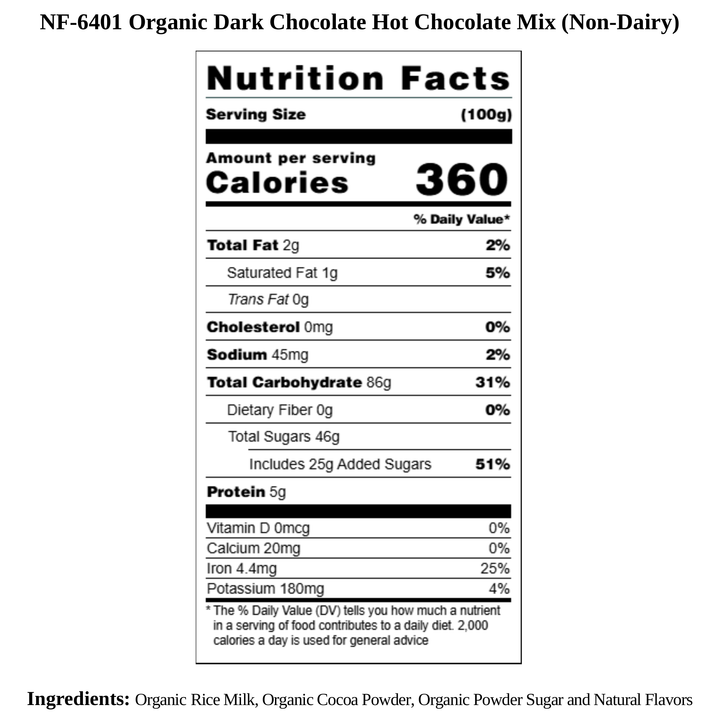 Organic Dark Chocolate Hot Chocolate Mix (Non Dairy)