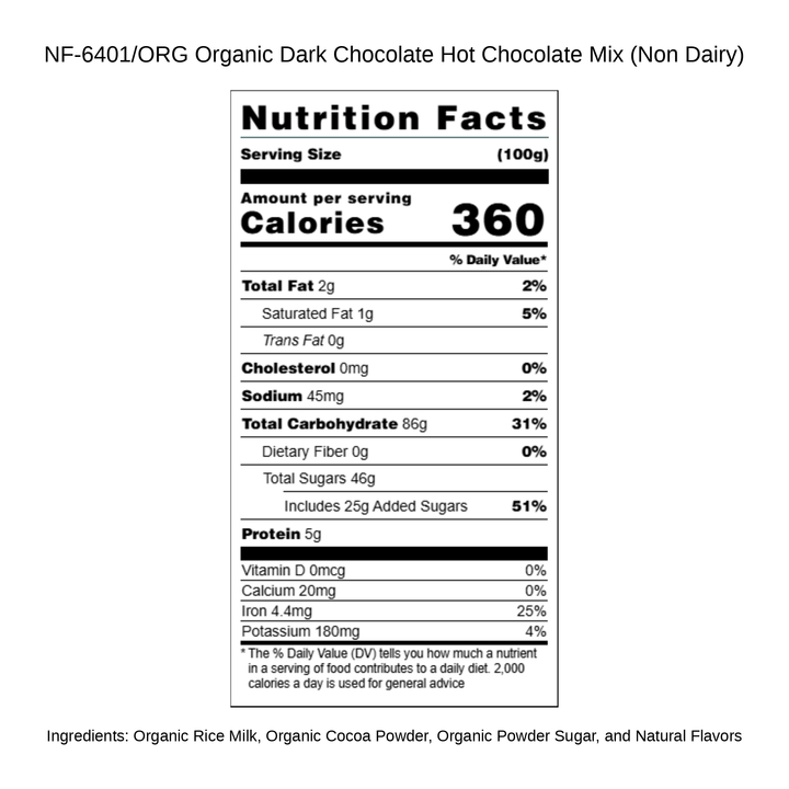 Organic Dark Chocolate Hot Chocolate Mix (Non Dairy)