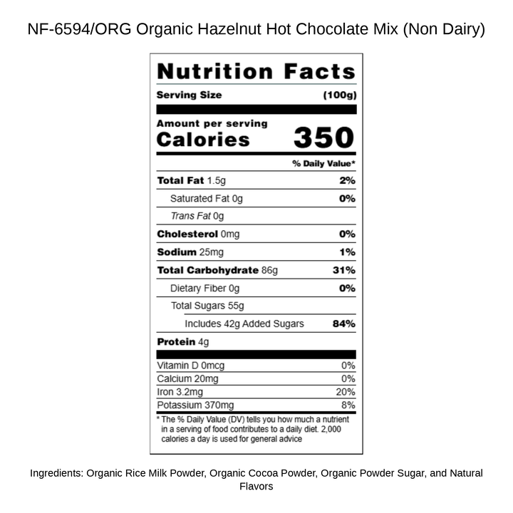 Organic Hazelnut Hot Chocolate Mix (Non Dairy)
