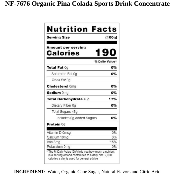 Organic Pina Colada Flavor Sports Drink Concentrate