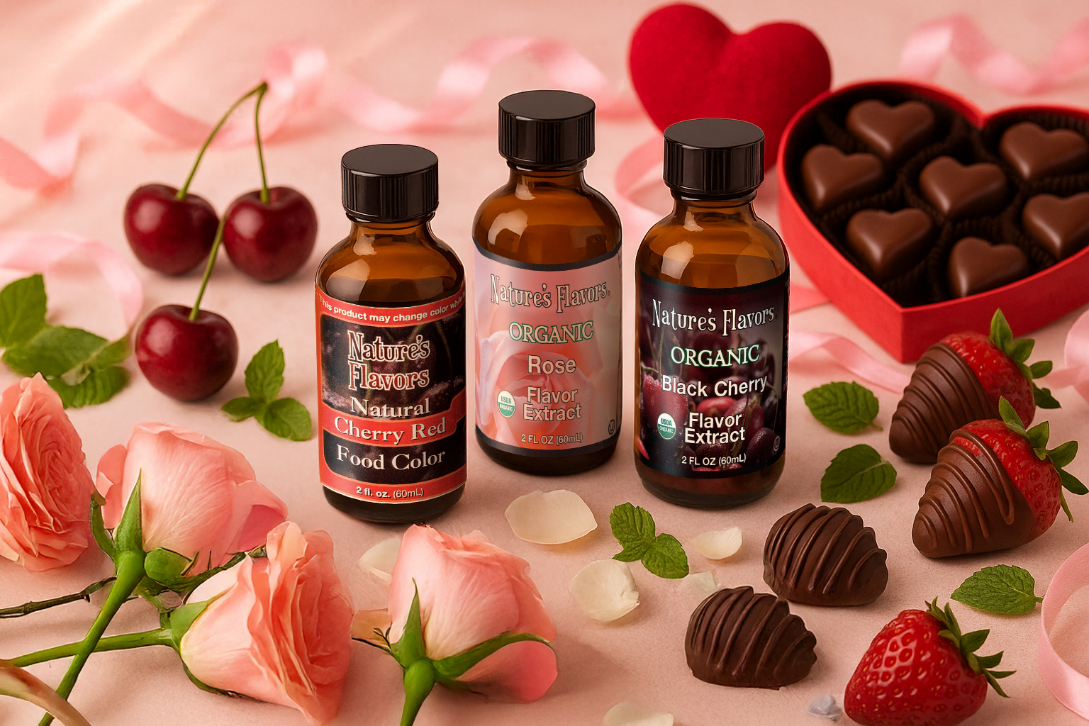 Nature's Flavors - Valentine's Day Food Color and Flavor Extracts 2oz. Bottles