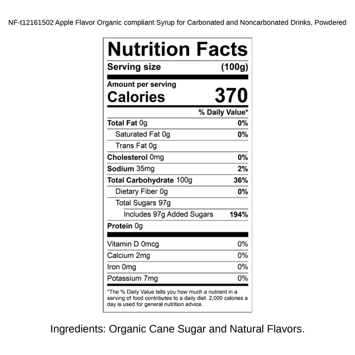 Apple Flavor Organic compliant Syrup for Carbonated and Noncarbonated Drinks, Powdered