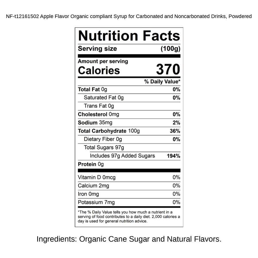 Apple Flavor Organic compliant Syrup for Carbonated and Noncarbonated Drinks, Powdered