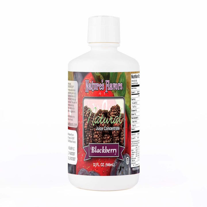 White Bottle Labeled, "Natural Juice Concentrate Blackberry"