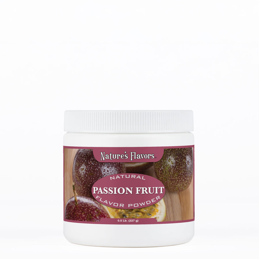 Tub labeled, "Natural Passion Fruit Flavor Powder" 