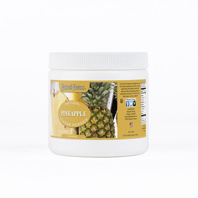 White tub labeled, "Natural Pineapple Flavor Powder"