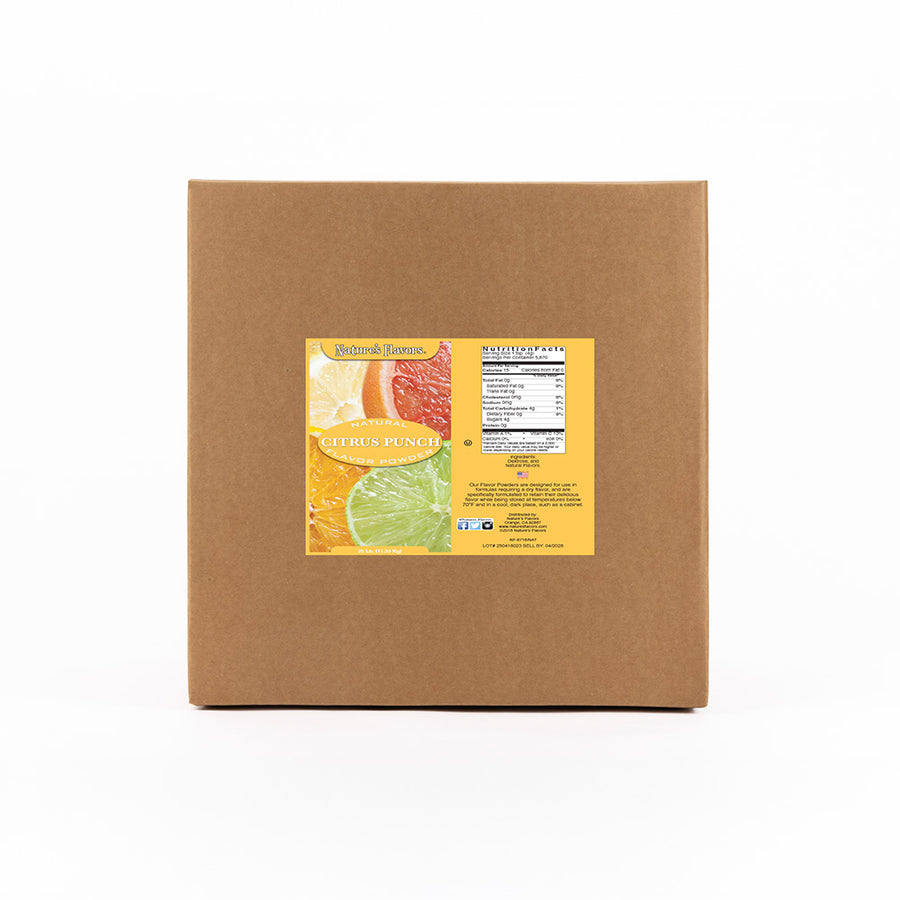 Cardboard box labeled “Natural Citrus Punch Flavor Powder”.