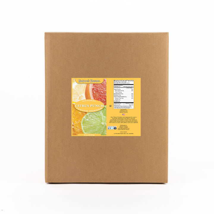 Cardboard box labeled “Natural Citrus Punch Flavor Powder”.