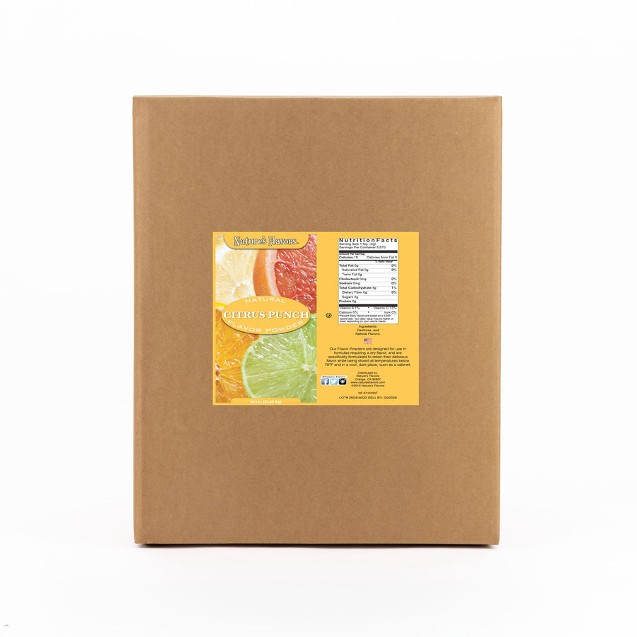 Cardboard box labeled “Natural Citrus Punch Flavor Powder”.