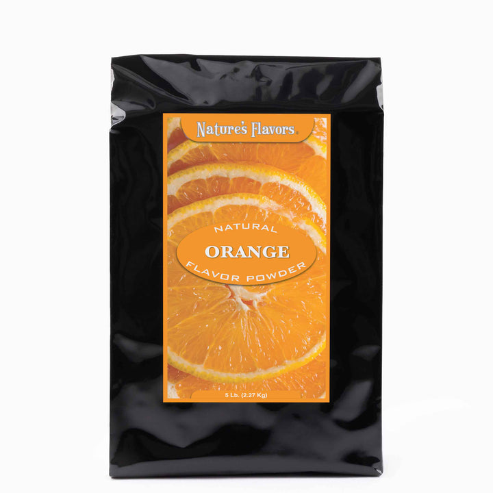 Black bag labeled "Natural Orange Flavor Powder".
