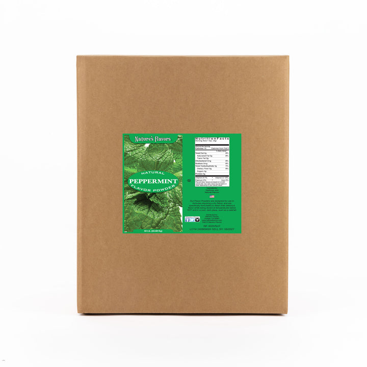 Cardboard box labeled “Natural Peppermint flavor powder”.

