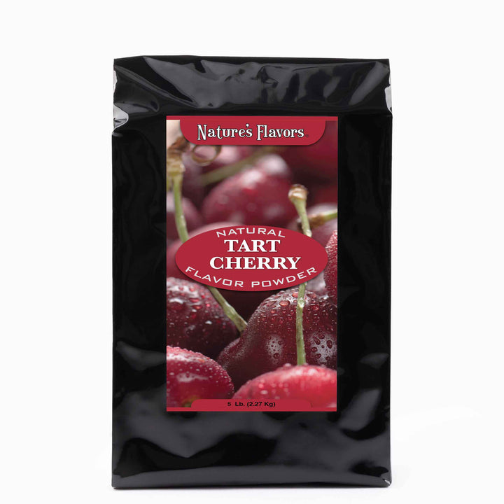 Black bag labeled "Natural Tart Cherry Flavor Powder"