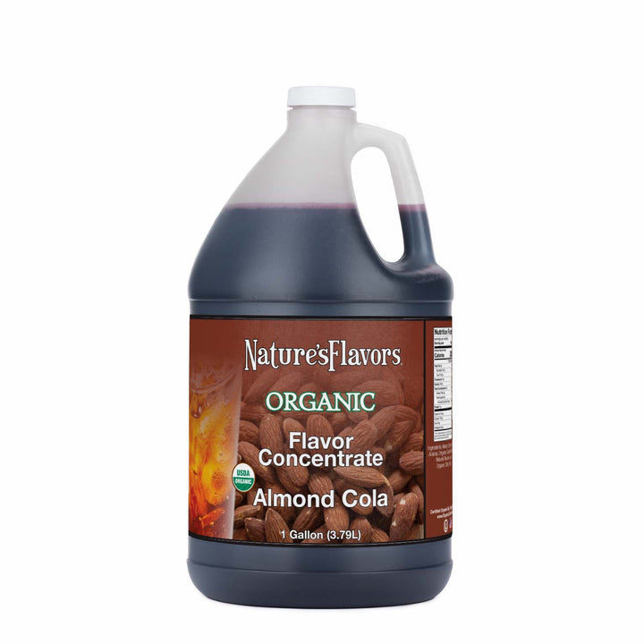 Jug labeled, "Organic Flavor Concentrate Almond Cola"