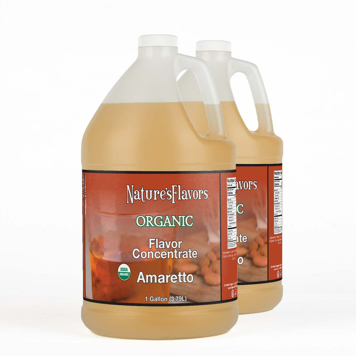 2 Jugs Labeled, "Organic Flavor Concentrate Amaretto"