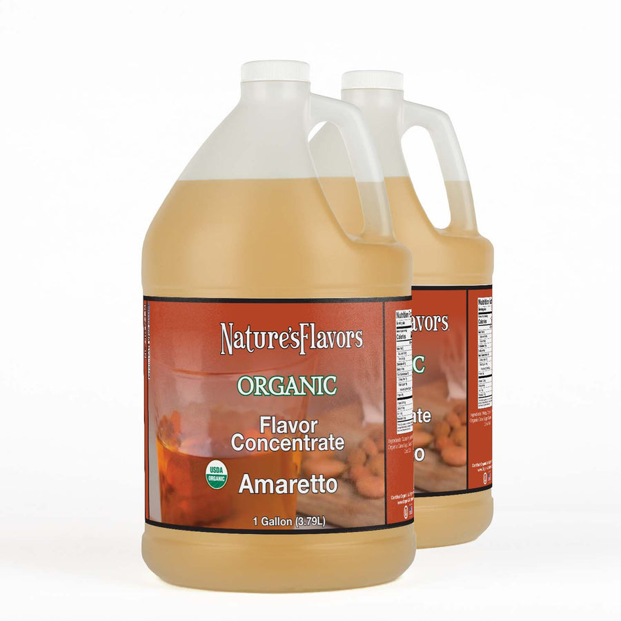 2 Jugs Labeled, "Organic Flavor Concentrate Amaretto"