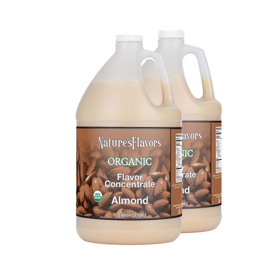 2 Jugs labeled, "Organic Flavor Concentrate Almond"