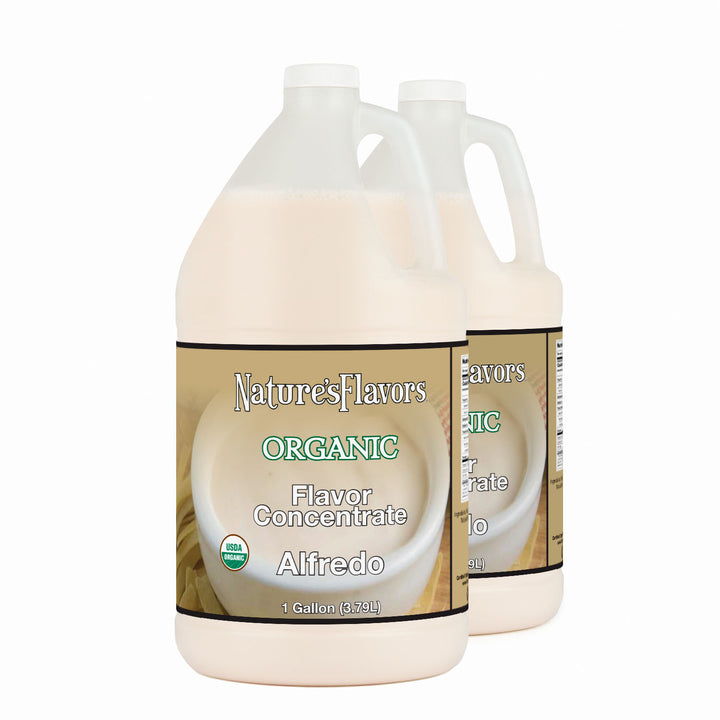 2 Jugs labeled, "Organic Flavor Concentrate Alfredo"