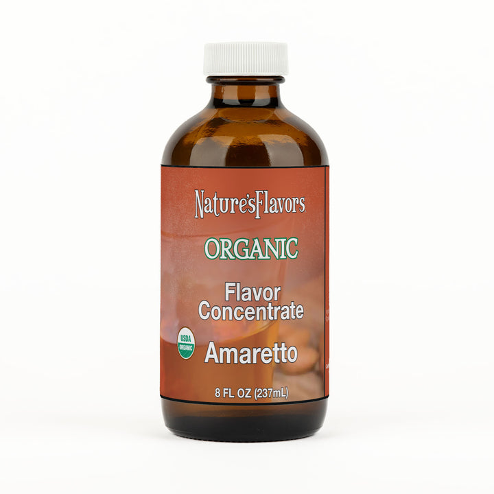 Bottle Labeled, "Organic Flavor Concentrate Amaretto"