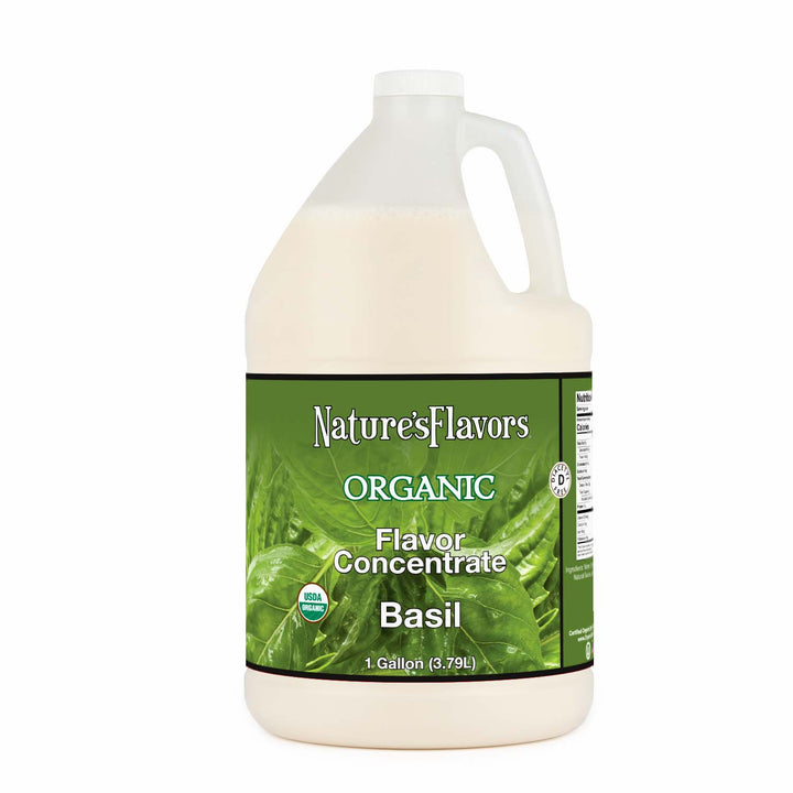 Jug labeled, "Organic Flavor Concentrate Basil"