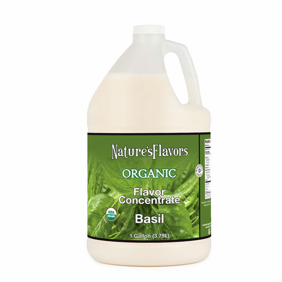 Jug labeled, "Organic Flavor Concentrate Basil"