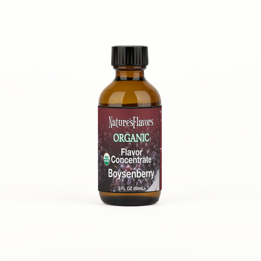 Bottle Labeled, "Organic Flavor Concentrate Boysenberry"