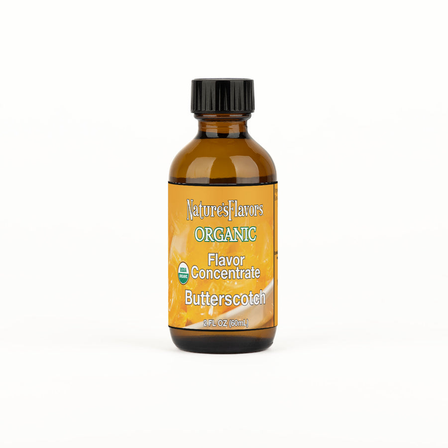 Bottle Labeled, "Organic Flavor Concentrate Butterscotch"