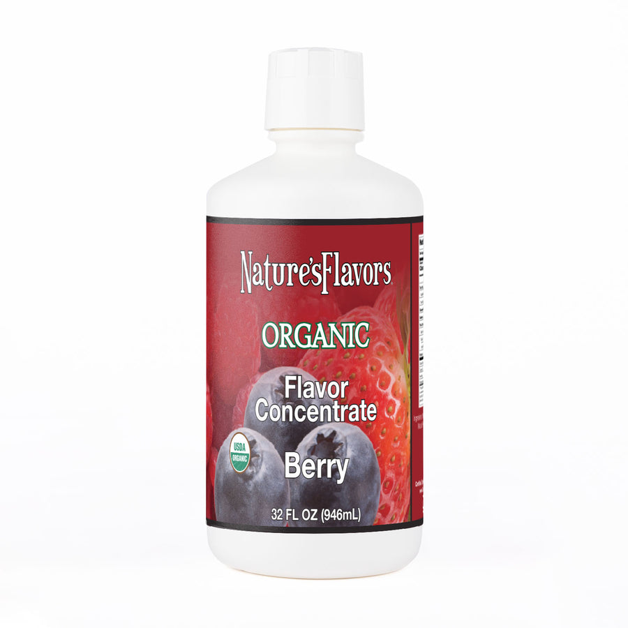 White Bottle Labeled, "Organic Flavor Concentrate Berry".