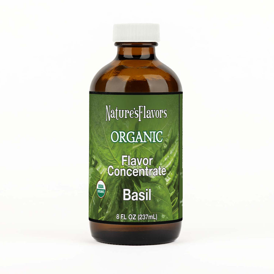 Bottle Labeled, "Organic Flavor Concentrate Basil"