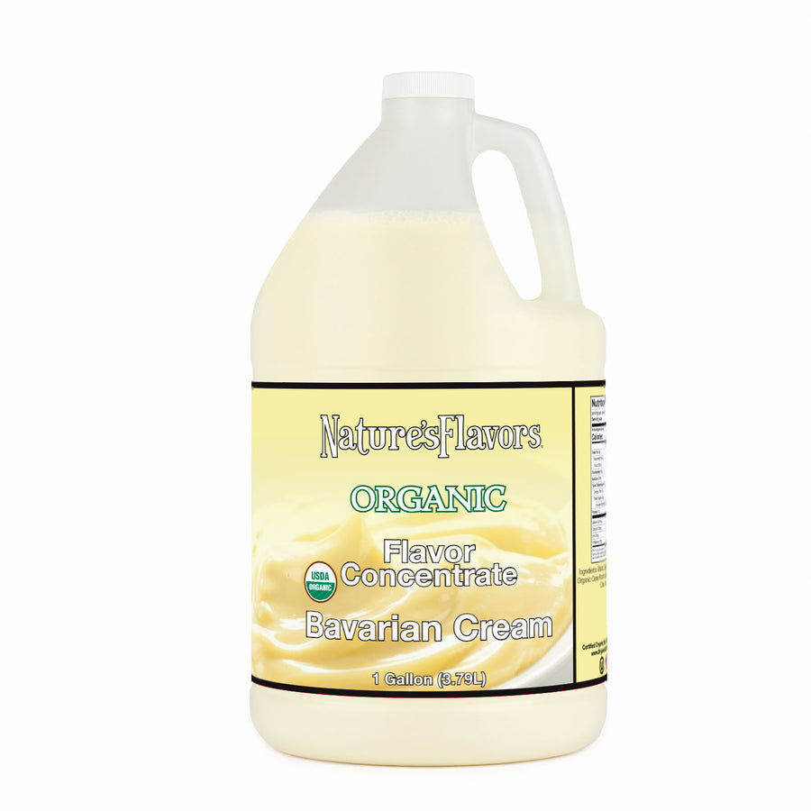Jug labeled, "Organic Flavor Concentrate Bavarian Cream"