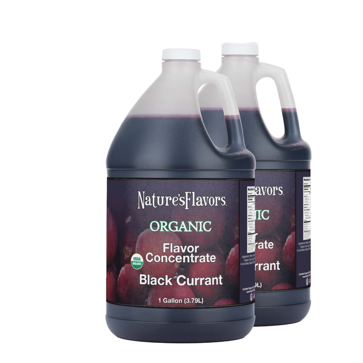 2 Jugs Labeled, "Organic Flavor Concentrate Black Currant."