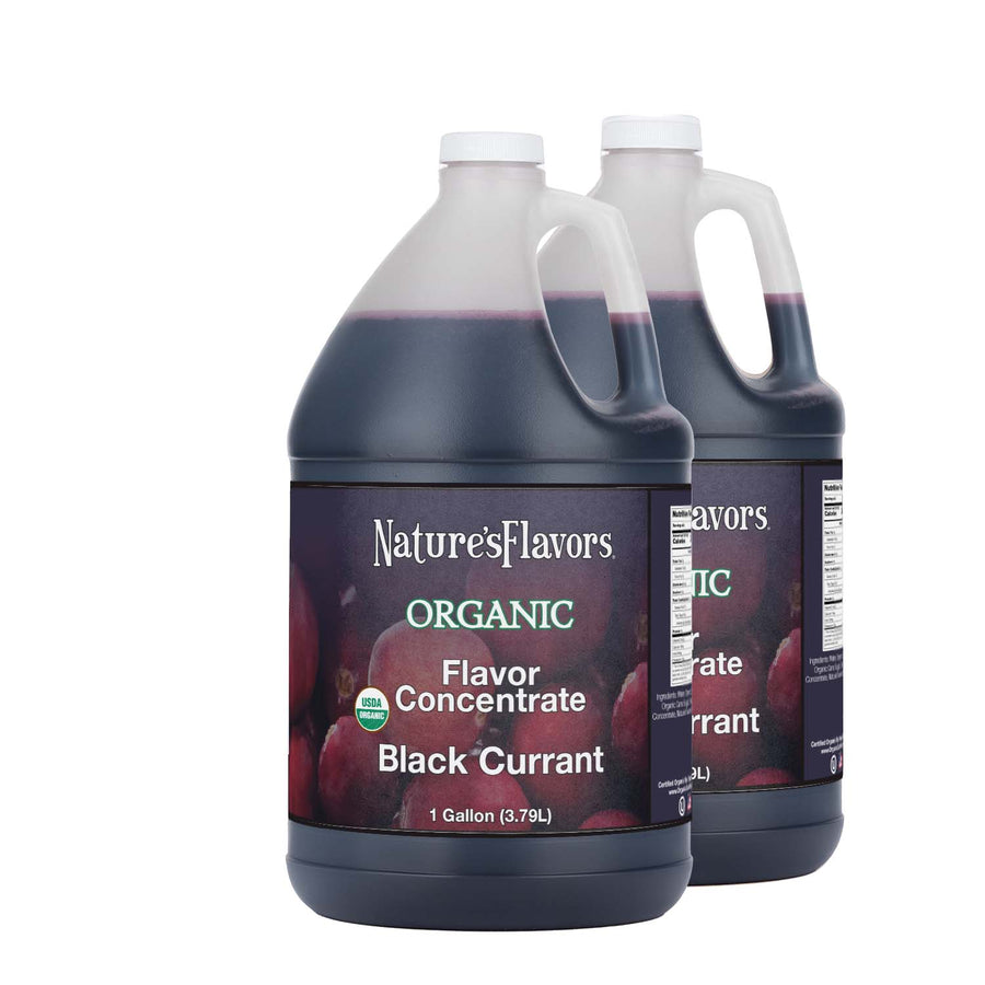 2 Jugs Labeled, "Organic Flavor Concentrate Black Currant."