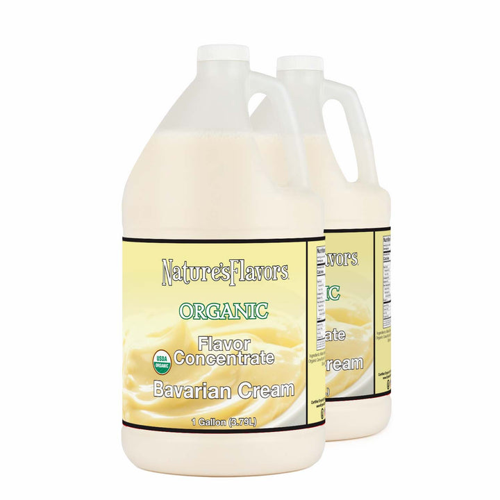 2 Jugs labeled, "Organic Flavor Concentrate Bavarian Cream"