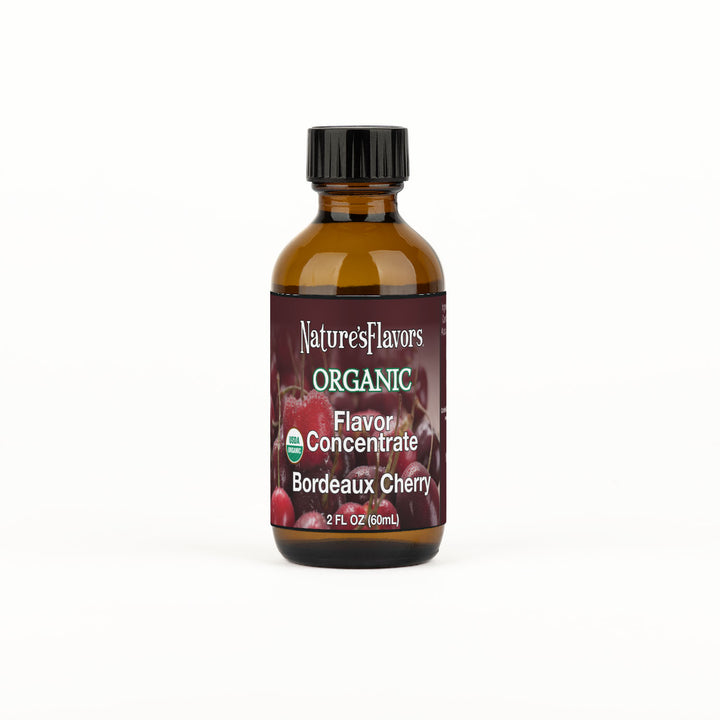 Bottle Labeled, "Organic Flavor Concentrate Bordeaux Cherry"