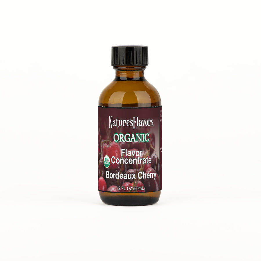 Bottle Labeled, "Organic Flavor Concentrate Bordeaux Cherry"