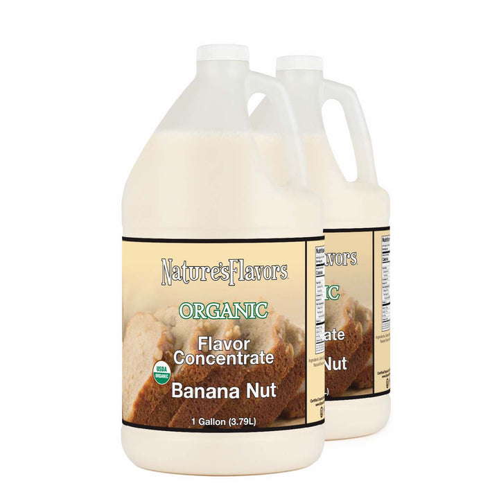 2 Jugs Labeled, "Organic Flavor Concentrate Banana Nut".