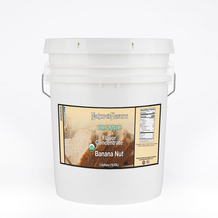 Bucket Labeled, "Organic Flavor Concentrate Banana Nut".