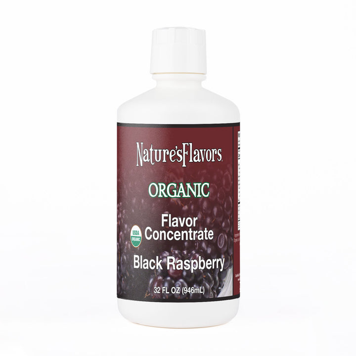 White Bottle labeled, "Organic Flavor Concentrate Black Raspberry"