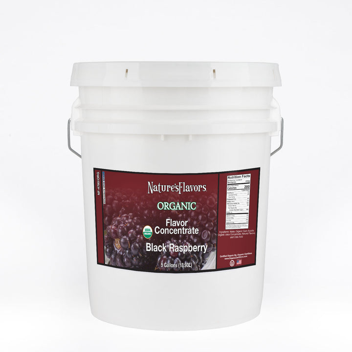 White Bucket Labeled, "Organic Flavor Concentrate Black Raspberry"