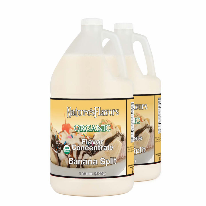 2 Jugs Labeled, "Organic Flavor Concentrate Banana Split"