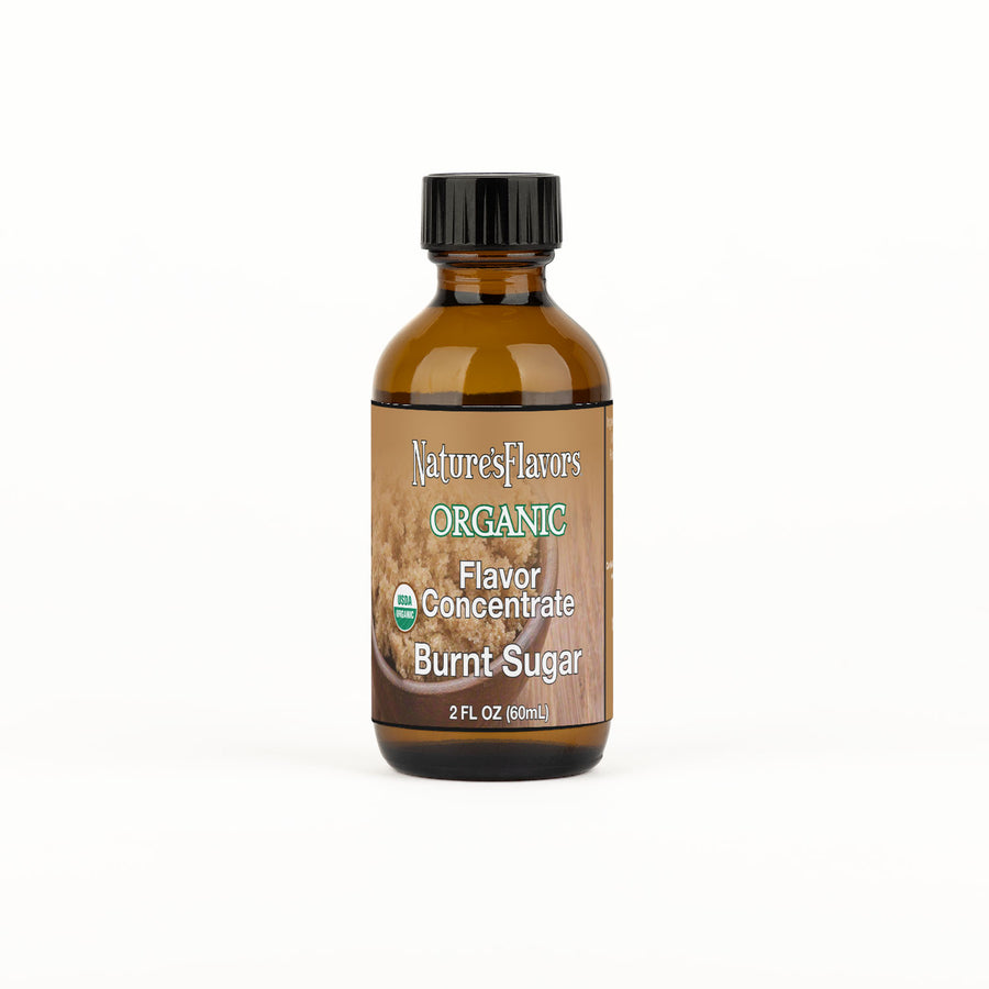 Bottle labeled, "Organic Flavor Concentrate Burnt Sugar"