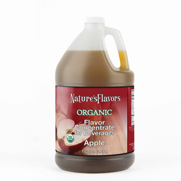 Jug labeled, "Organic Flavor Concentrate for Beverages Apple"