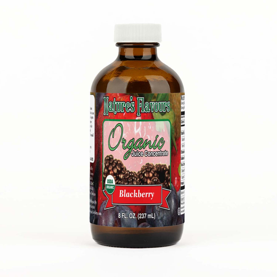 Bottle Labeled, "Organic Blackberry Juice Concentrate" 