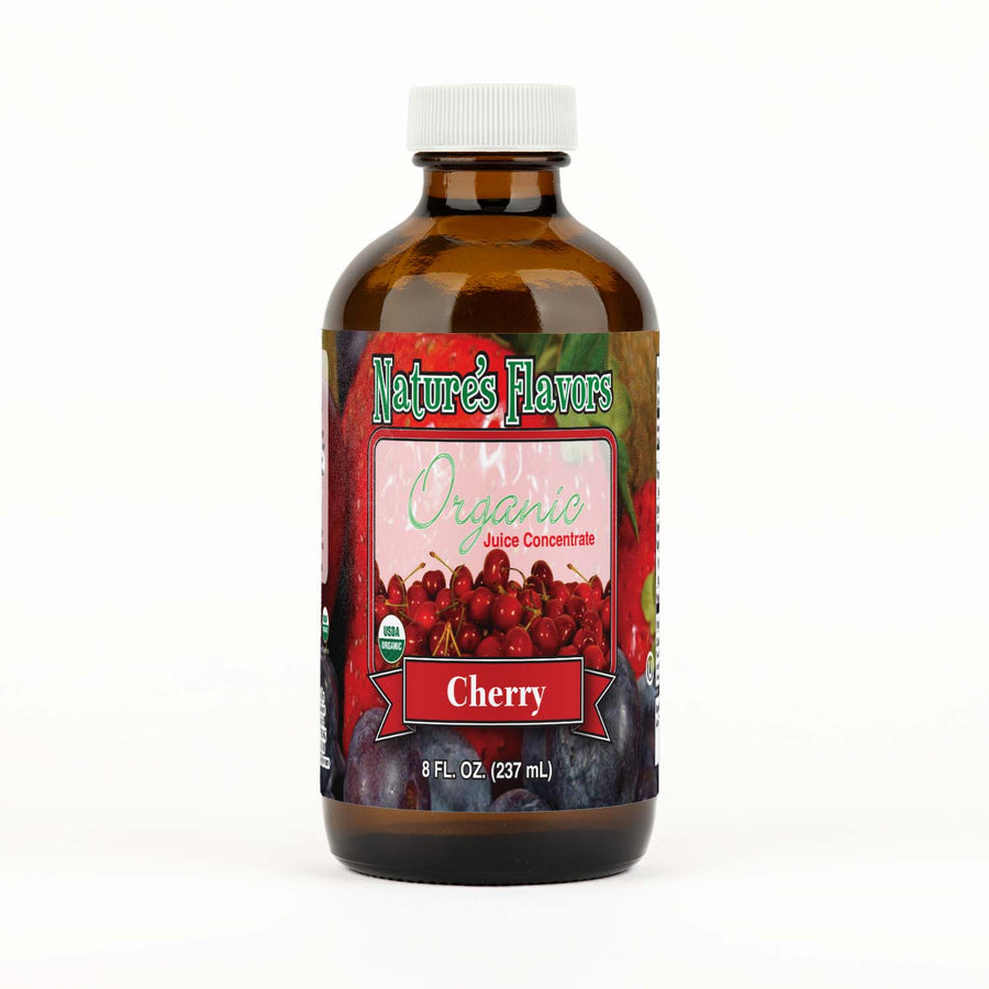 Bottle Labeled, "Organic Juice Concentrate Cherry"