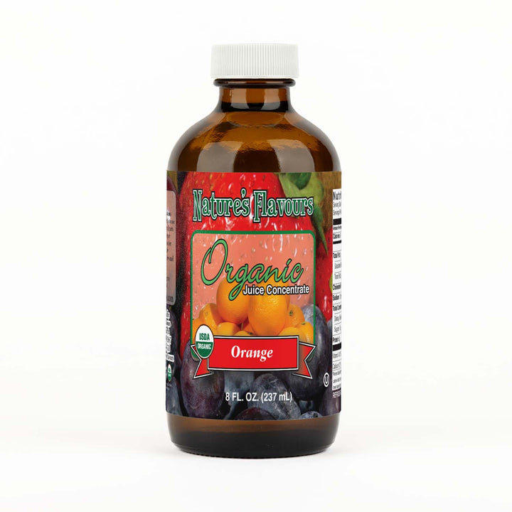 Bottle Labeled, "Organic Juice Concentrate Orange"