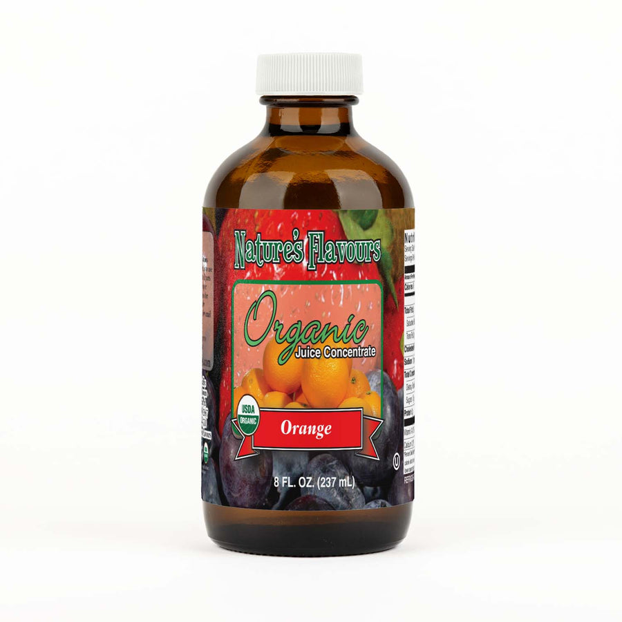 Bottle Labeled, "Organic Juice Concentrate Orange"