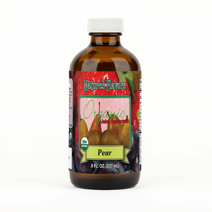 Bottle Labeled, "Organic Juice Concentrate Pear"